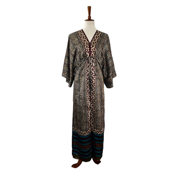 Soft Surroundings Womens Kimono Dress Maxi Multi Print Beaded String XS - Picture 1 of 7